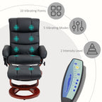 Fauteuil de massage inclinable et pivotant à 360° en cuir PU avec repose-pieds, vibration à 10 points, télécommande et poche latérale