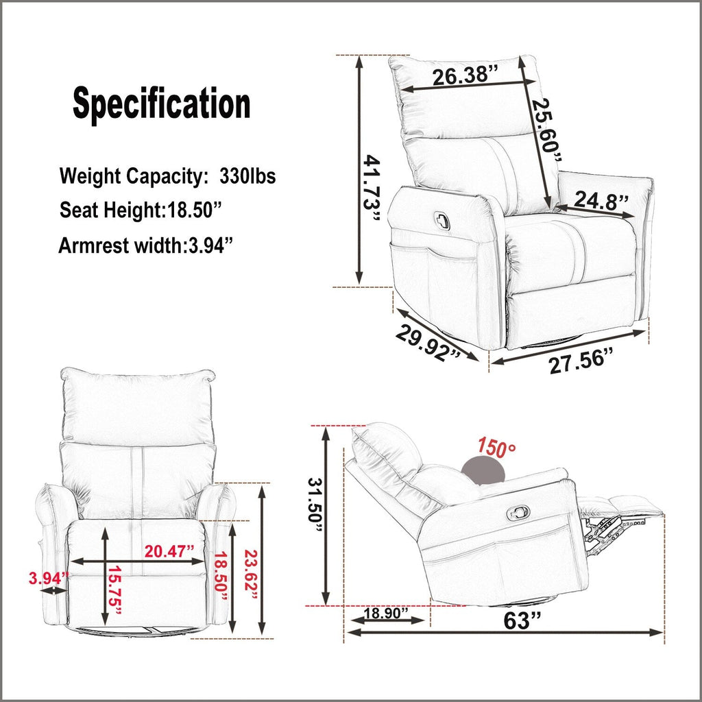Fauteuil inclinable manuel pivotant à 360° pour salon et chambre à coucher