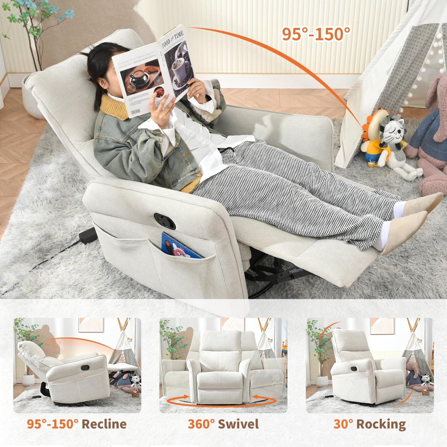 Fauteuil inclinable manuel pivotant à 360° pour salon et chambre à coucher