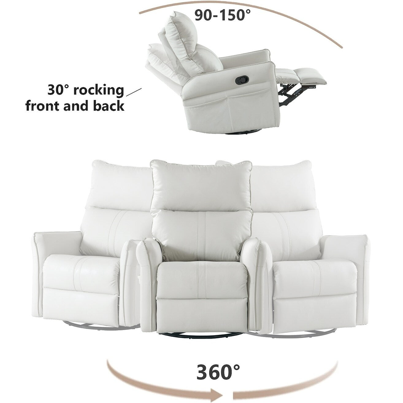Fauteuil inclinable manuel pivotant à 360° pour salon et chambre à coucher