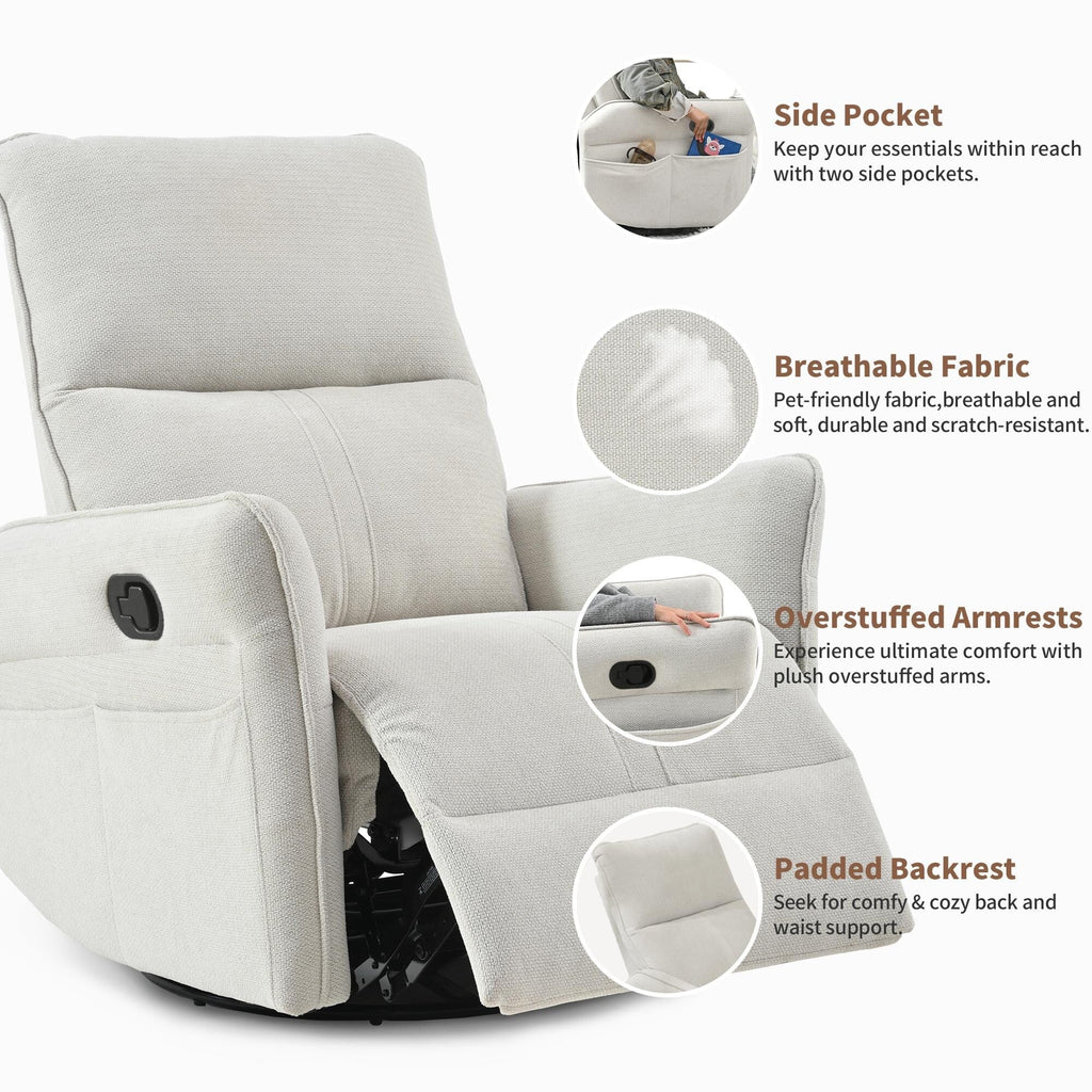 Fauteuil inclinable pivotant à 360°, fauteuil à bascule pivotant pour chambre d'enfant, fauteuil planeur, fauteuil inclinable pivotant à bascule moderne