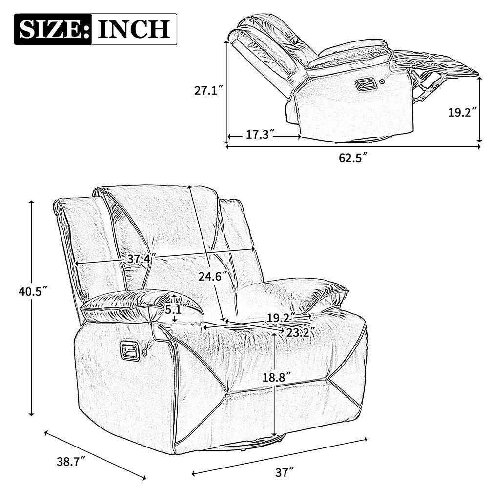 Fauteuil inclinable pivotant à 360° avec lumières LED, fauteuil multimédia manuel