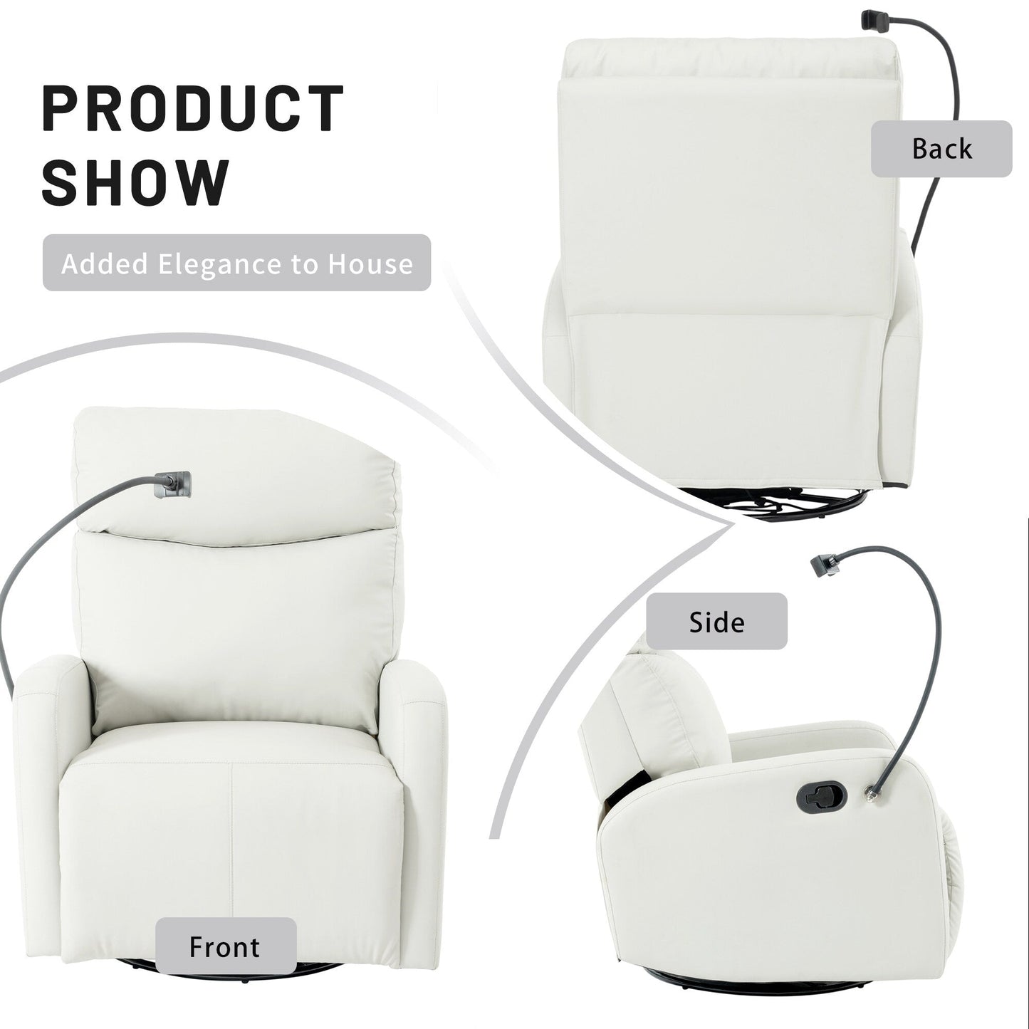 Fauteuil inclinable pivotant à 360° avec support de téléphone, repose-pieds et position réglable pour salon et home cinéma