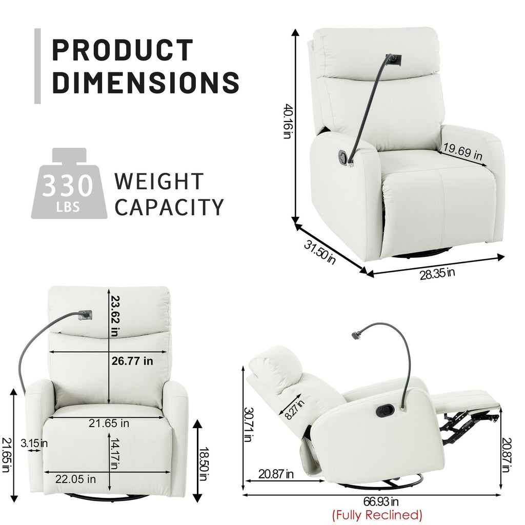 Fauteuil inclinable pivotant à 360° avec support de téléphone, repose-pieds et position réglable pour salon et home cinéma