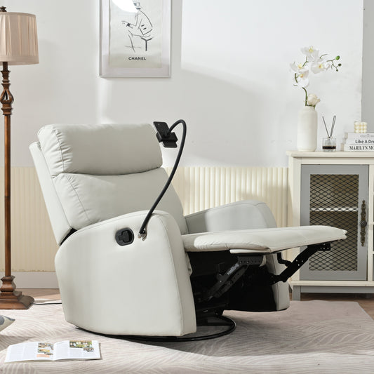 Fauteuil inclinable pivotant à 360° avec support de téléphone, repose-pieds et position réglable pour salon et home cinéma
