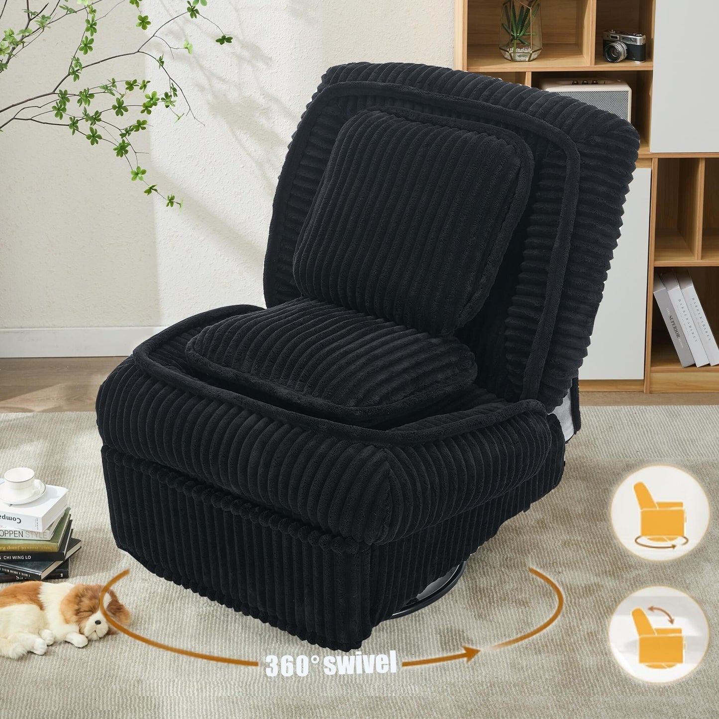 Canapé simple pivotant à 360°, fauteuil inclinable, fauteuil à bascule manuel sans accoudoirs, pour salon ou bureau