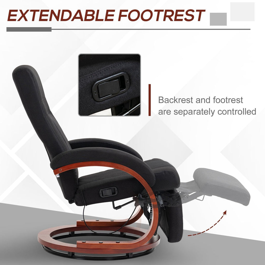 Fauteuil inclinable manuel pivotant à 360° avec base en bois, chaise de bureau inclinable réglable avec repose-pieds rétractable et accoudoirs rembourrés