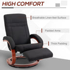 Fauteuil inclinable manuel pivotant à 360° avec base en bois, chaise de bureau inclinable réglable avec repose-pieds rétractable et accoudoirs rembourrés