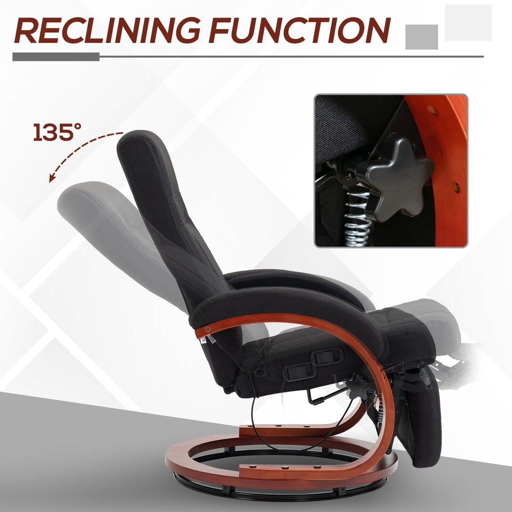 Fauteuil inclinable manuel pivotant à 360° avec base en bois, chaise de bureau inclinable réglable avec repose-pieds rétractable et accoudoirs rembourrés