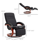 Fauteuil inclinable manuel pivotant à 360° avec base en bois, chaise de bureau inclinable réglable avec repose-pieds rétractable et accoudoirs rembourrés