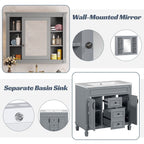 Meuble-lavabo moderne de 36 po avec lavabo supérieur et armoire à miroir, 2 portes et 2 tiroirs