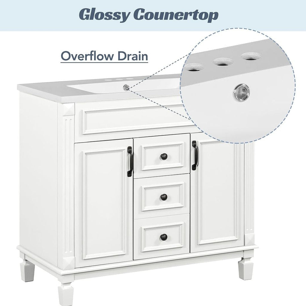 Meuble-lavabo moderne de 36 po avec lavabo supérieur et armoire à miroir, 2 portes et 2 tiroirs