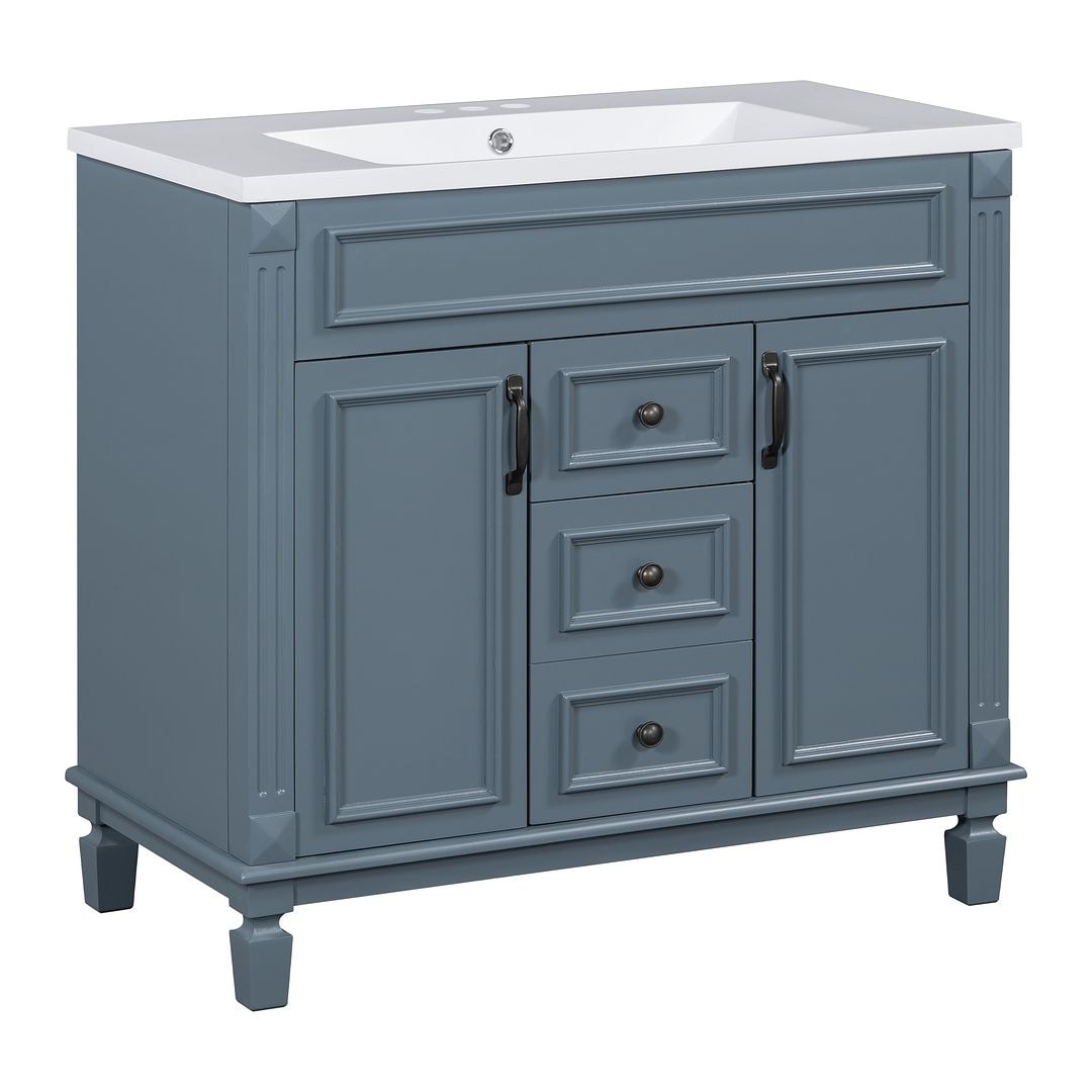 Meuble-lavabo moderne de 36 po avec lavabo supérieur et armoire à miroir, 2 portes et 2 tiroirs