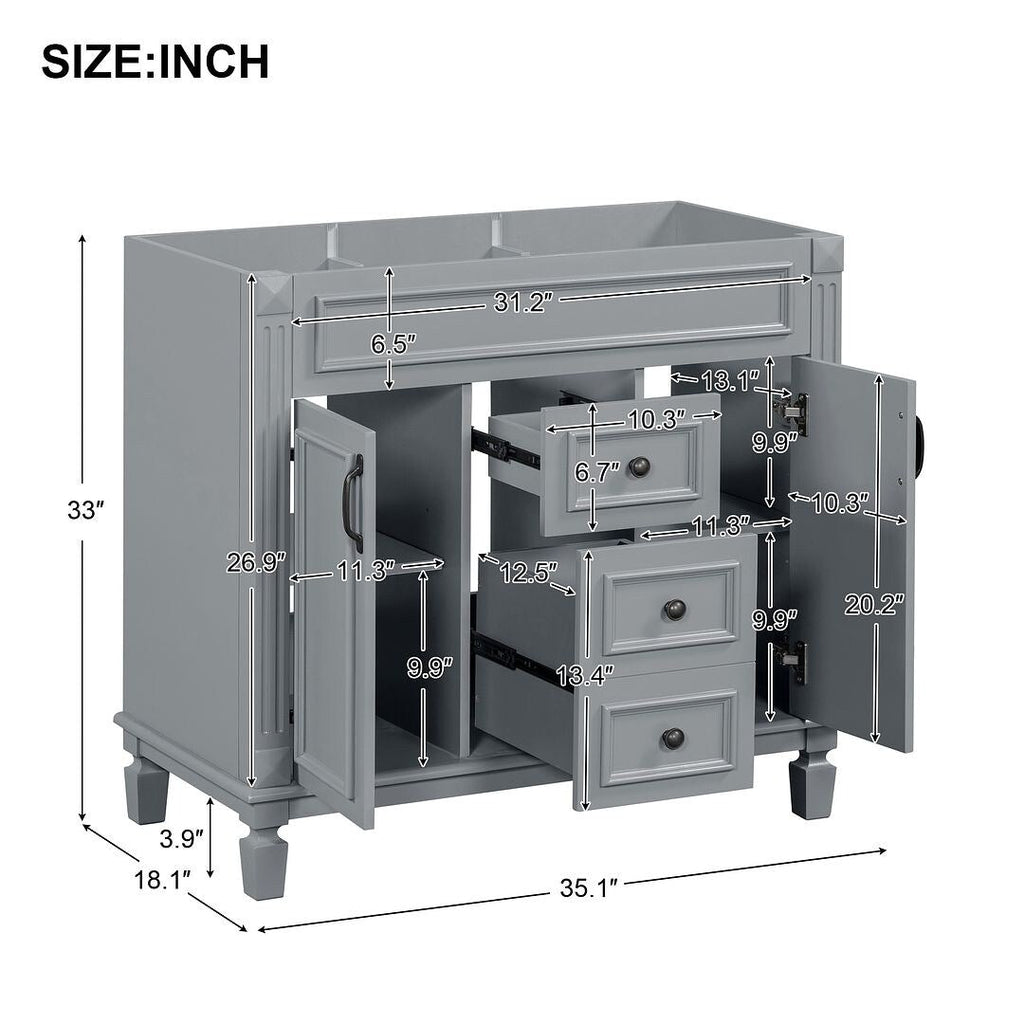 Meuble-lavabo moderne de 36 po avec lavabo supérieur et armoire à miroir, 2 portes et 2 tiroirs