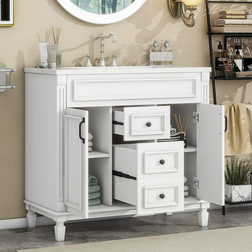 Meuble-lavabo moderne de 36 po avec lavabo supérieur et armoire à miroir, 2 portes et 2 tiroirs