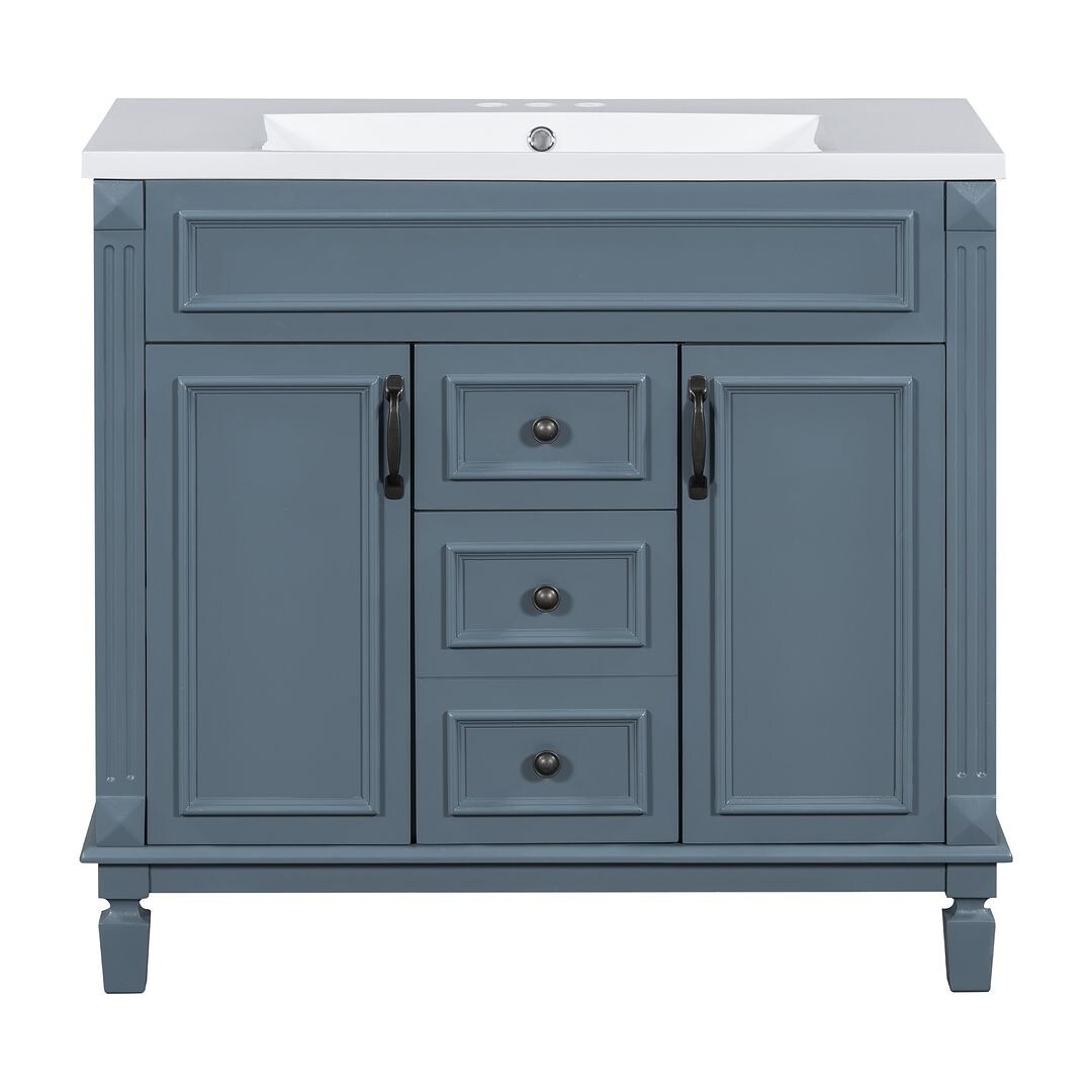 Meuble-lavabo moderne de 36 po avec lavabo supérieur et armoire à miroir, 2 portes et 2 tiroirs