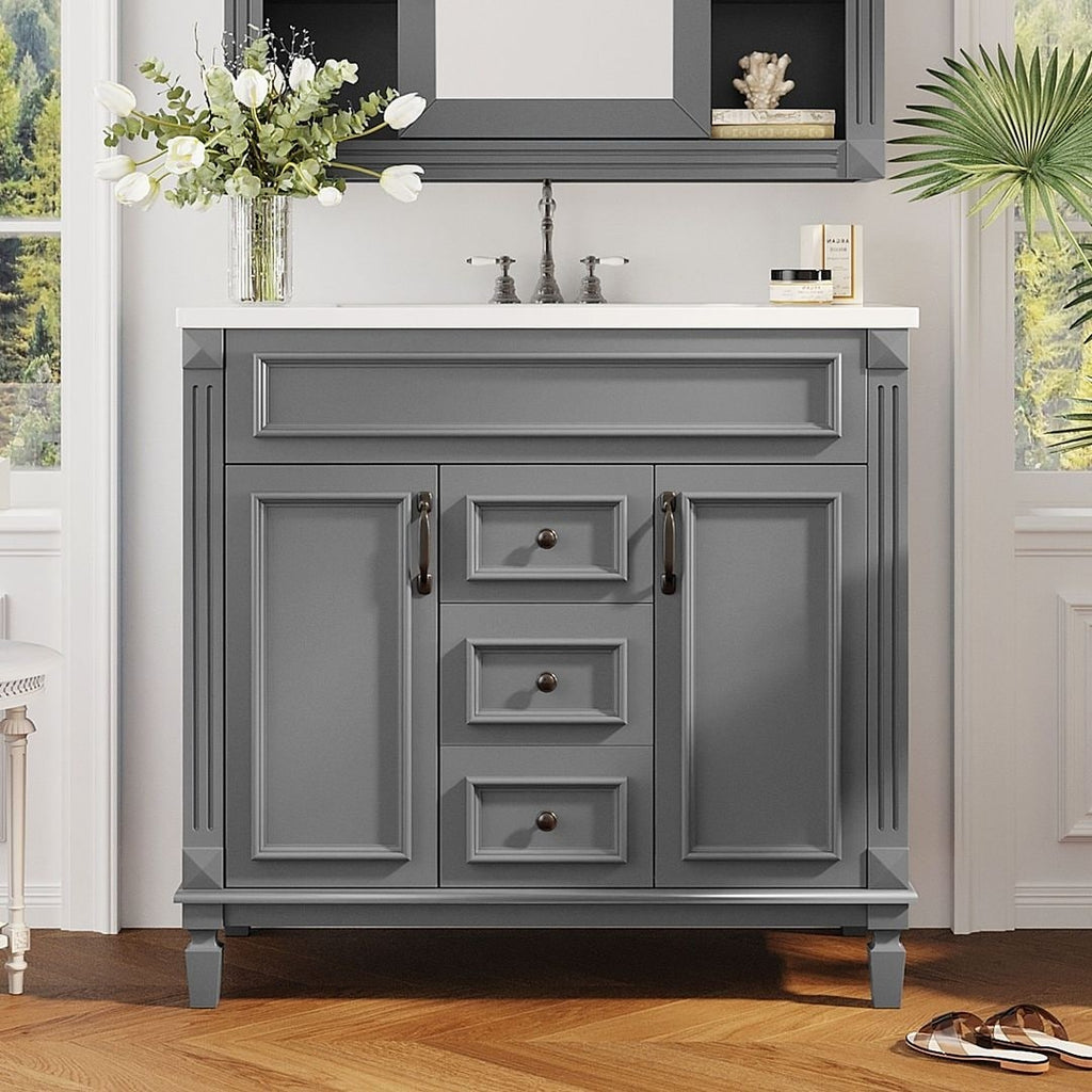 Meuble-lavabo moderne de 36 po avec lavabo supérieur et armoire à miroir, 2 portes et 2 tiroirs