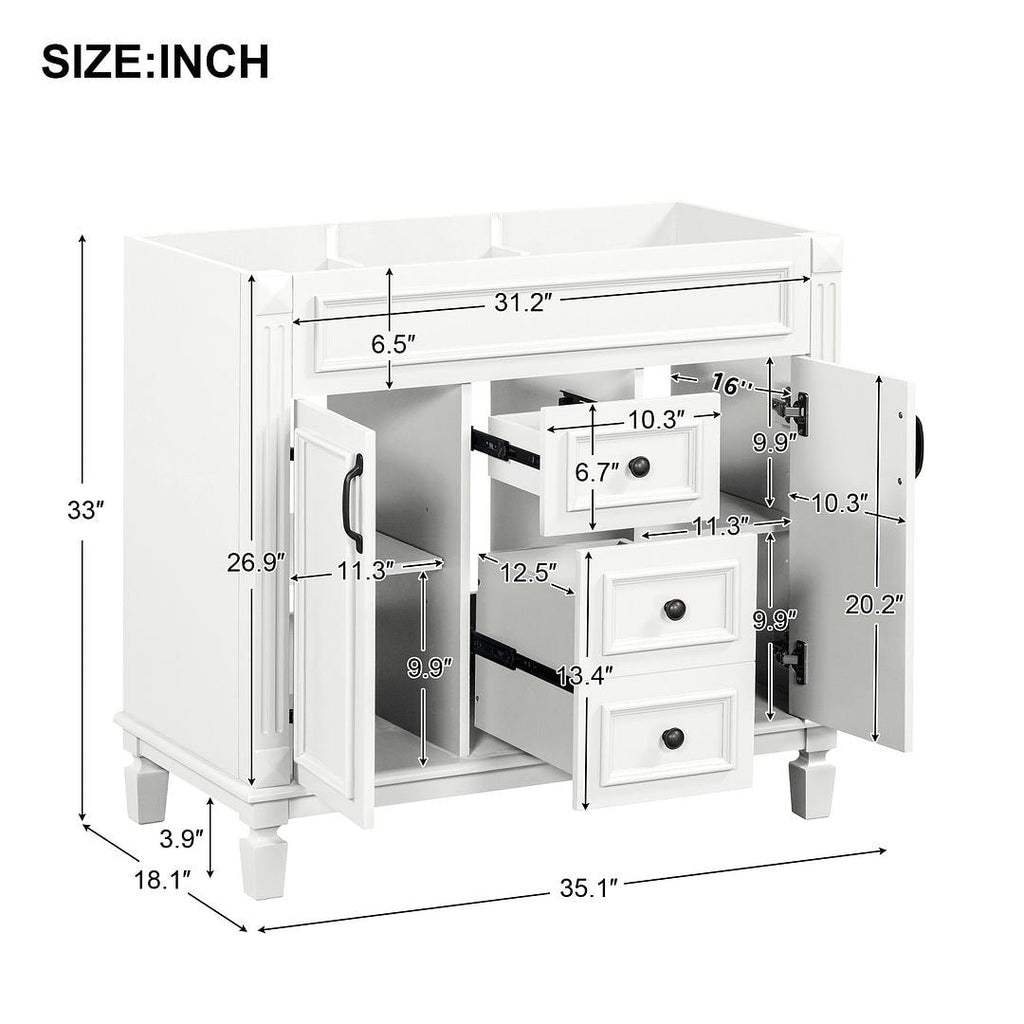 Meuble-lavabo moderne de 36 po avec lavabo supérieur et armoire à miroir, 2 portes et 2 tiroirs