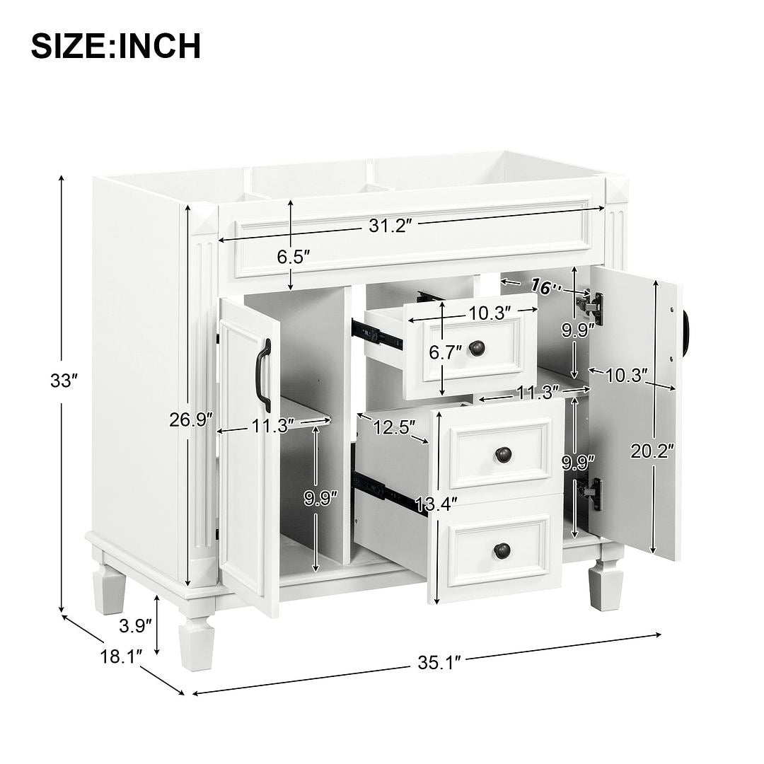 Meuble-lavabo moderne de 36 po avec lavabo supérieur et armoire à miroir, 2 portes et 2 tiroirs