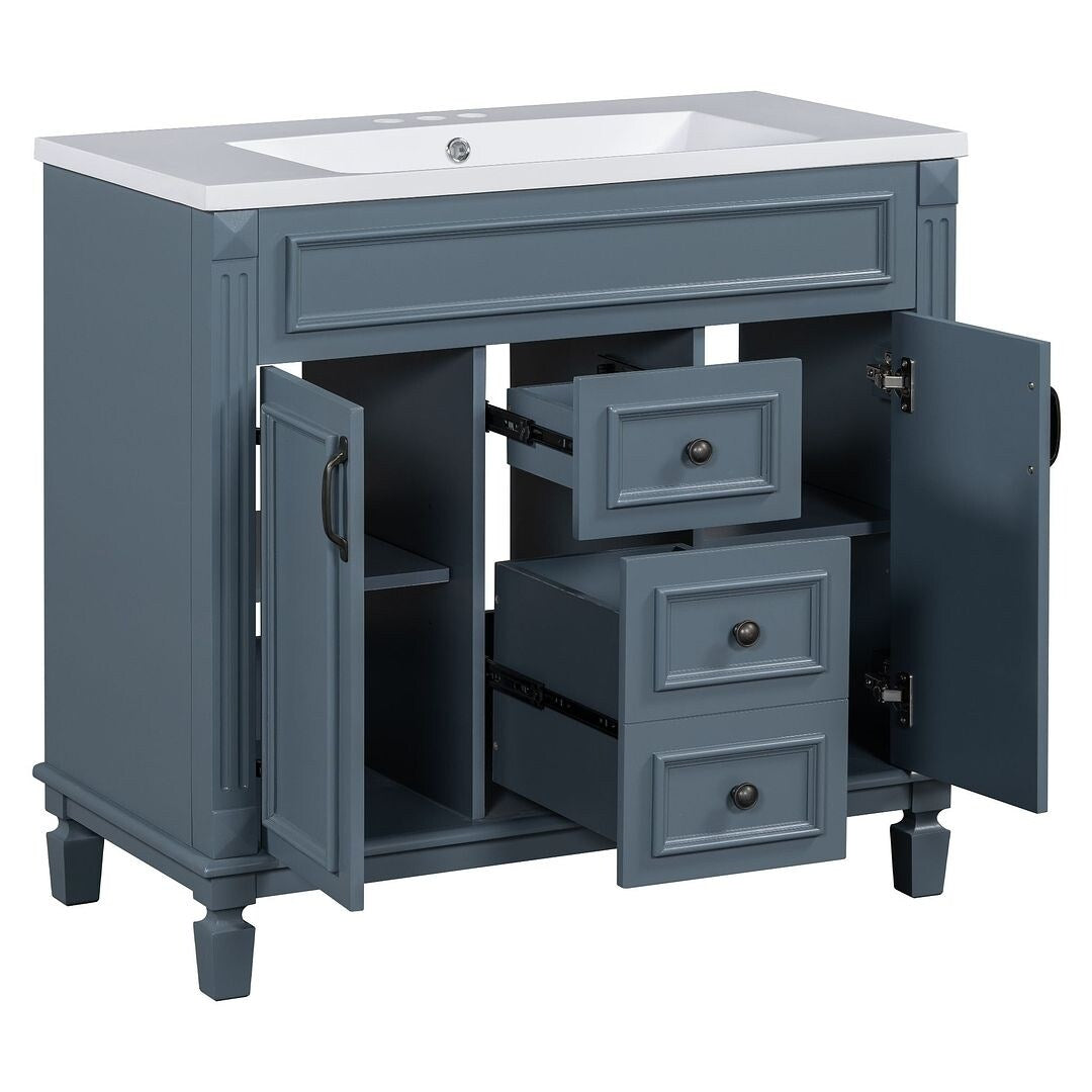 Meuble-lavabo moderne de 36 po avec lavabo supérieur et armoire à miroir, 2 portes et 2 tiroirs