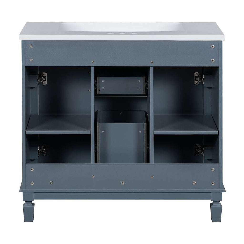 Meuble-lavabo moderne de 36 po avec lavabo supérieur et armoire à miroir, 2 portes et 2 tiroirs