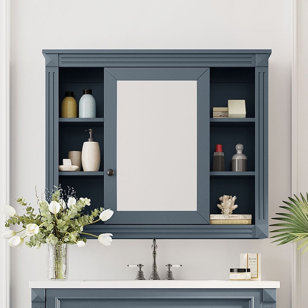 Meuble-lavabo moderne de 36 po avec lavabo supérieur et armoire à miroir, 2 portes et 2 tiroirs