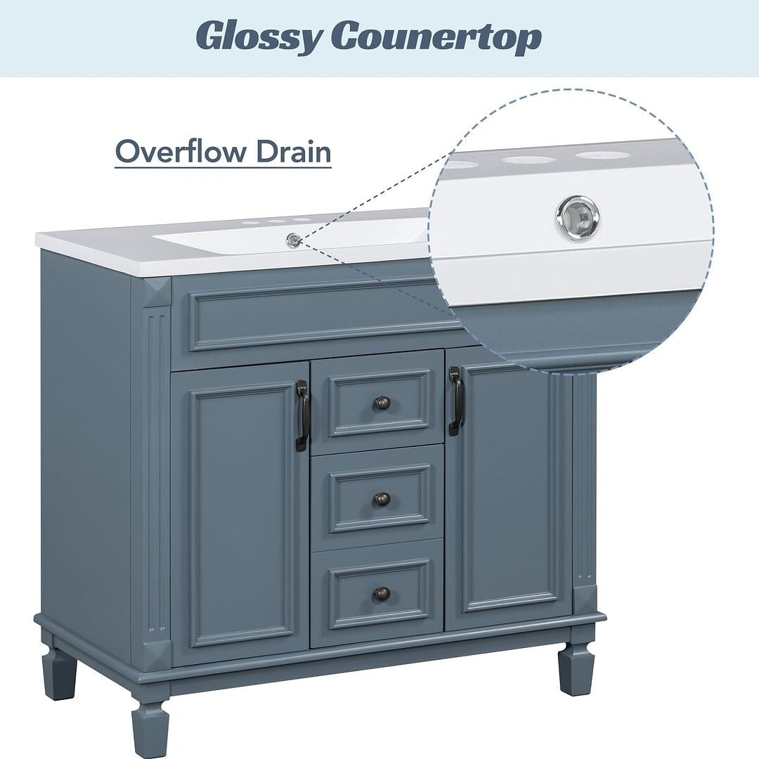 Meuble-lavabo moderne de 36 po avec lavabo supérieur et armoire à miroir, 2 portes et 2 tiroirs