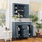 Meuble-lavabo moderne de 36 po avec lavabo supérieur et armoire à miroir, 2 portes et 2 tiroirs