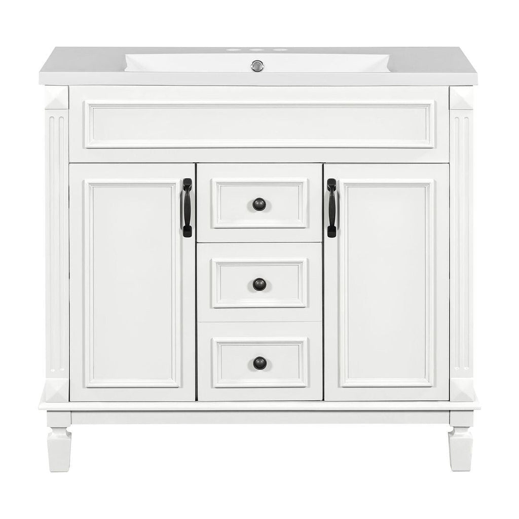 Meuble-lavabo moderne de 36 po avec lavabo supérieur et armoire à miroir, 2 portes et 2 tiroirs