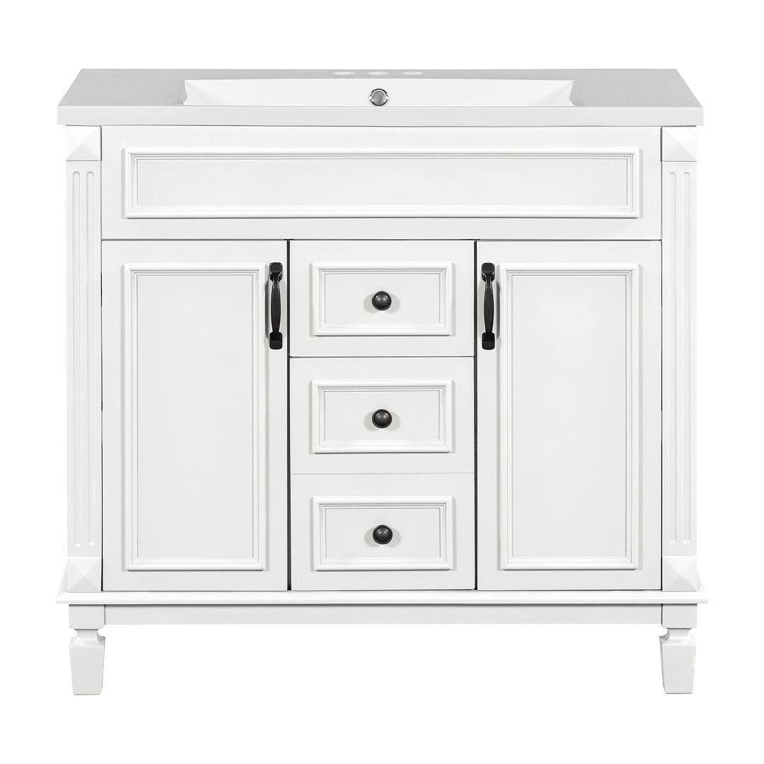 Meuble-lavabo moderne de 36 po avec lavabo supérieur et armoire à miroir, 2 portes et 2 tiroirs