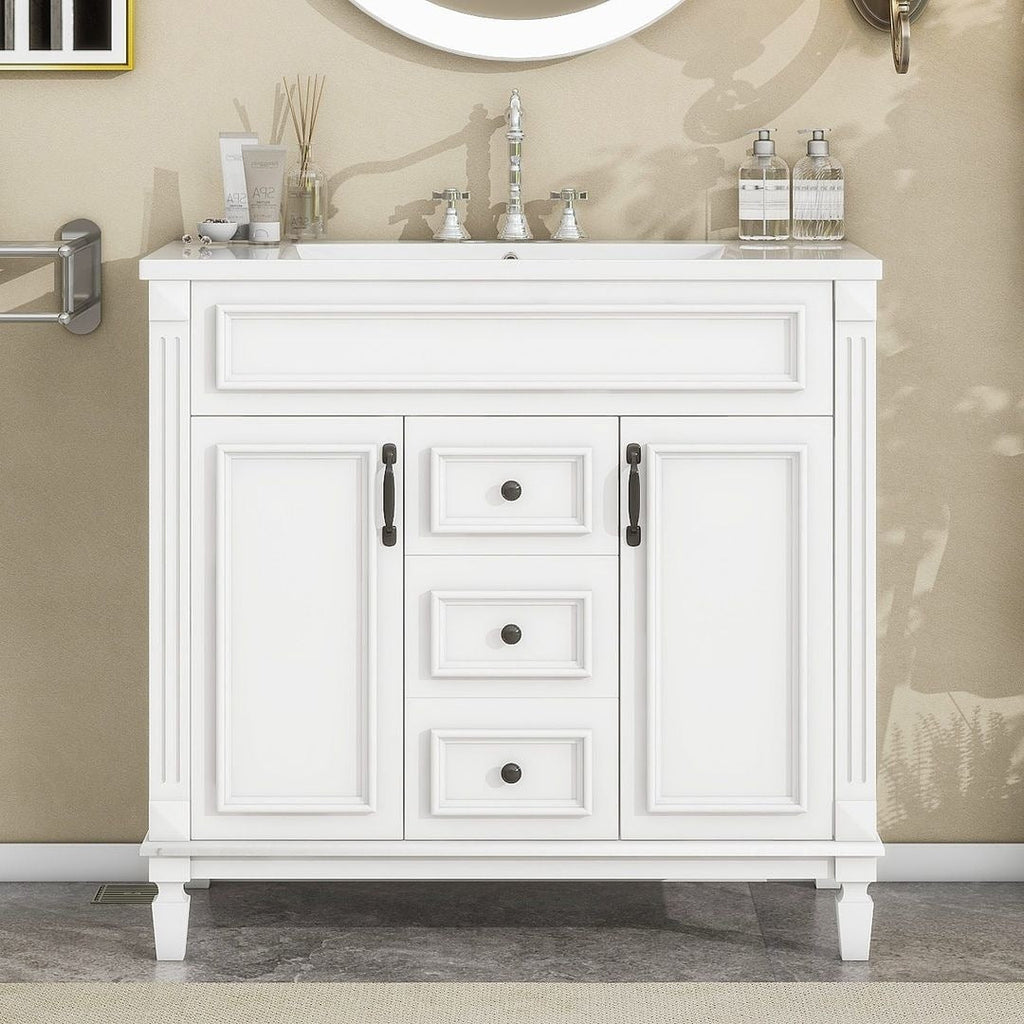Meuble-lavabo moderne de 36 po avec lavabo supérieur et armoire à miroir, 2 portes et 2 tiroirs