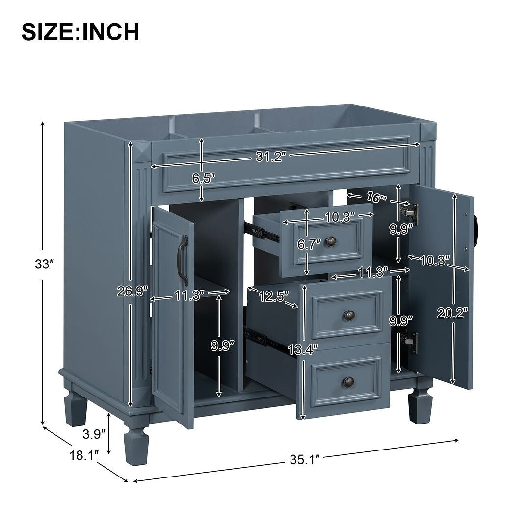 Meuble-lavabo moderne de 36 po avec lavabo supérieur et armoire à miroir, 2 portes et 2 tiroirs