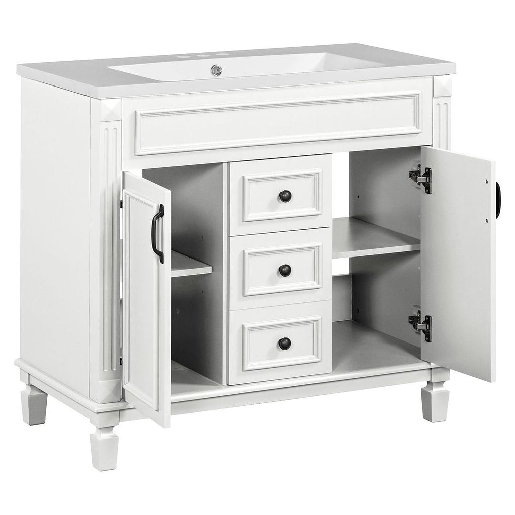 Meuble-lavabo moderne de 36 po avec lavabo supérieur et armoire à miroir, 2 portes et 2 tiroirs