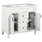 Meuble-lavabo moderne de 36 po avec lavabo supérieur et armoire à miroir, 2 portes et 2 tiroirs
