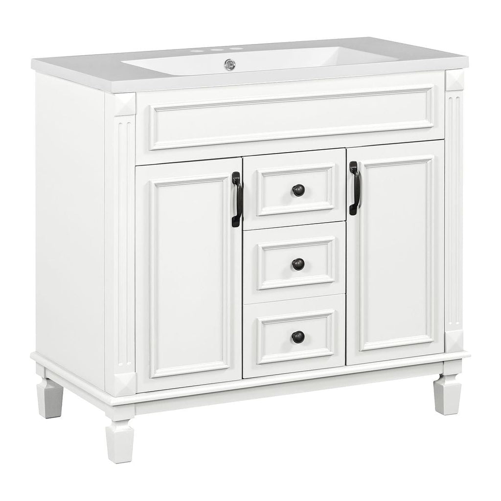 Meuble-lavabo moderne de 36 po avec lavabo supérieur et armoire à miroir, 2 portes et 2 tiroirs
