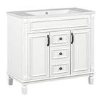 Meuble-lavabo moderne de 36 po avec lavabo supérieur et armoire à miroir, 2 portes et 2 tiroirs