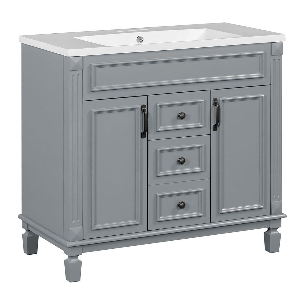 Meuble-lavabo moderne de 36 po avec lavabo supérieur et armoire à miroir, 2 portes et 2 tiroirs