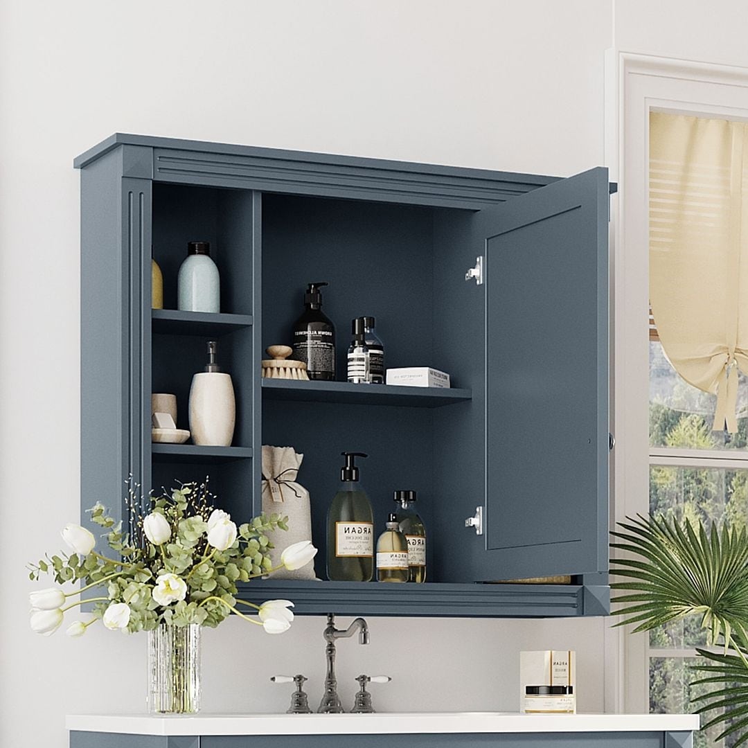 Meuble-lavabo moderne de 36 po avec lavabo supérieur et armoire à miroir, 2 portes et 2 tiroirs