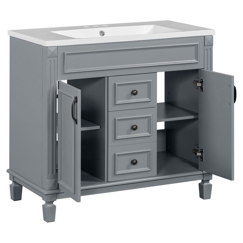 Meuble-lavabo moderne de 36 po avec lavabo supérieur et armoire à miroir, 2 portes et 2 tiroirs
