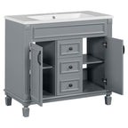 Meuble-lavabo moderne de 36 po avec lavabo supérieur et armoire à miroir, 2 portes et 2 tiroirs