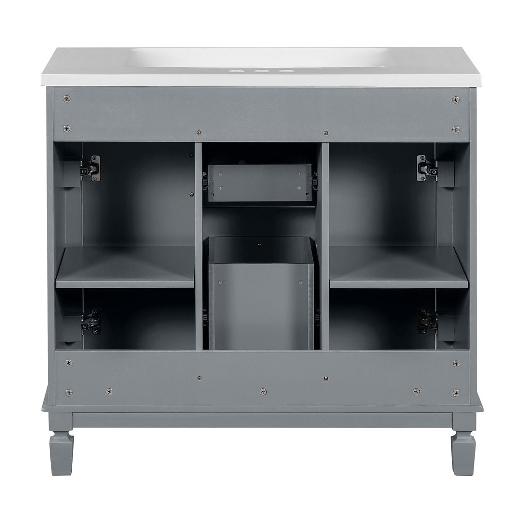 Meuble-lavabo moderne de 36 po avec lavabo supérieur et armoire à miroir, 2 portes et 2 tiroirs