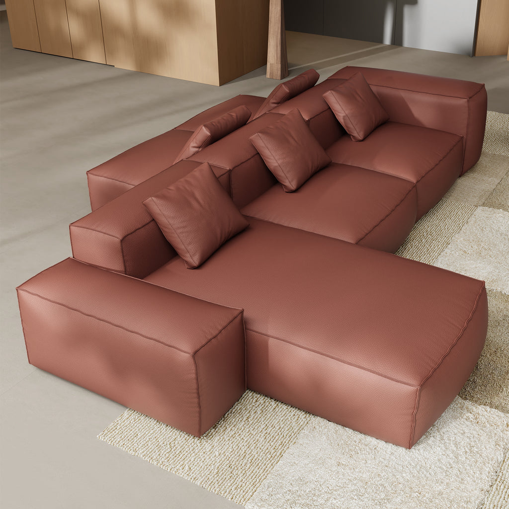 Cube Modular Black Genuine Leather Double-Sided Sectional