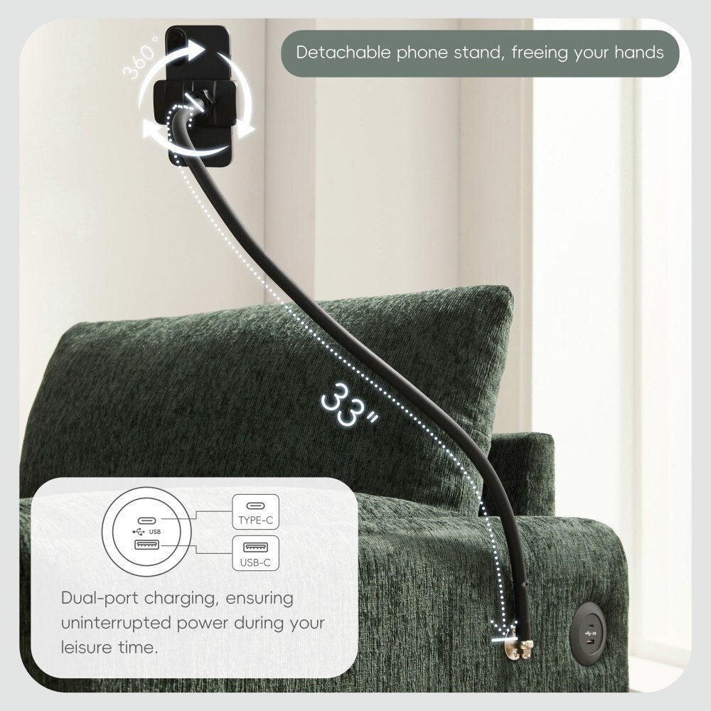 Canapé simple en chenille de 38 pouces avec pouf de rangement, chargeur USB, poches de rangement latérales et accoudoirs en forme de coussin