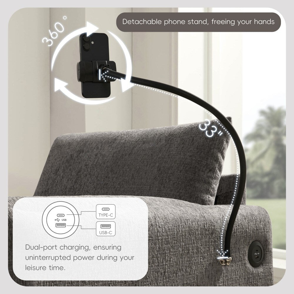 Canapé simple en chenille de 38 pouces avec pouf de rangement, chargeur USB, poches de rangement latérales et accoudoirs en forme de coussin