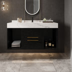 Meuble-lavabo flottant de 39,4 po avec lavabo en céramique, meuble-lavabo suspendu au mur, 2 tiroirs à fermeture douce et plateau en ardoise blanche - 39'4 x 18'9