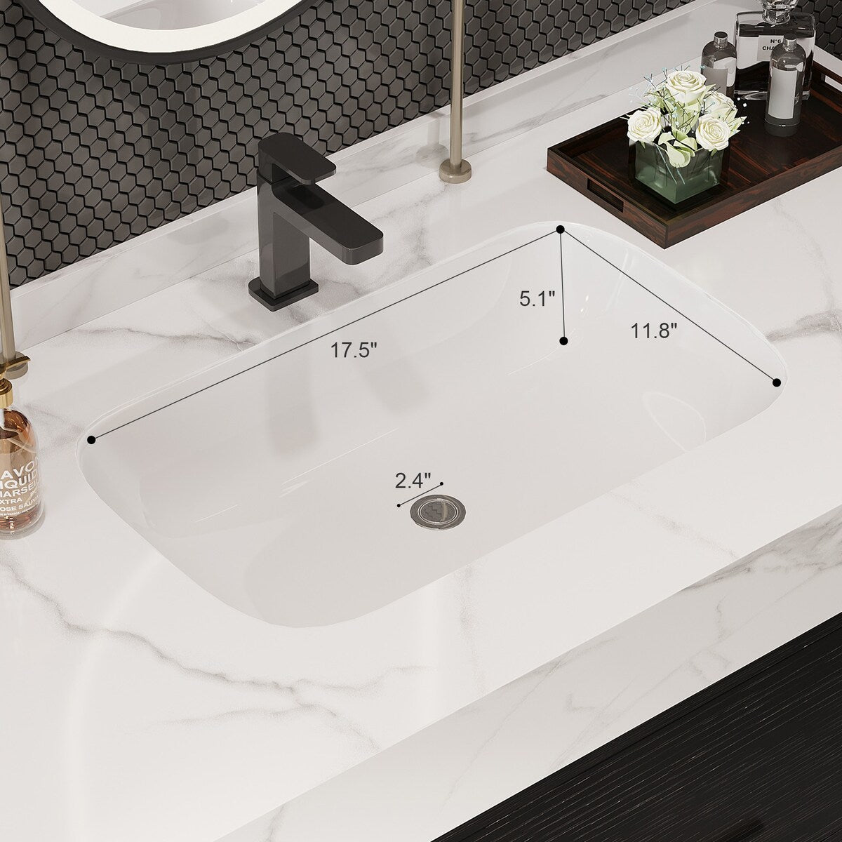 Meuble-lavabo flottant de 39,4 po avec lavabo en céramique, meuble-lavabo suspendu au mur, 2 tiroirs à fermeture douce et plateau en ardoise blanche - 39'4 x 18'9