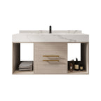 Meuble-lavabo flottant de 39,4 po avec lavabo en céramique, meuble-lavabo suspendu au mur, 2 tiroirs à fermeture douce et plateau en ardoise blanche - 39'4 x 18'9