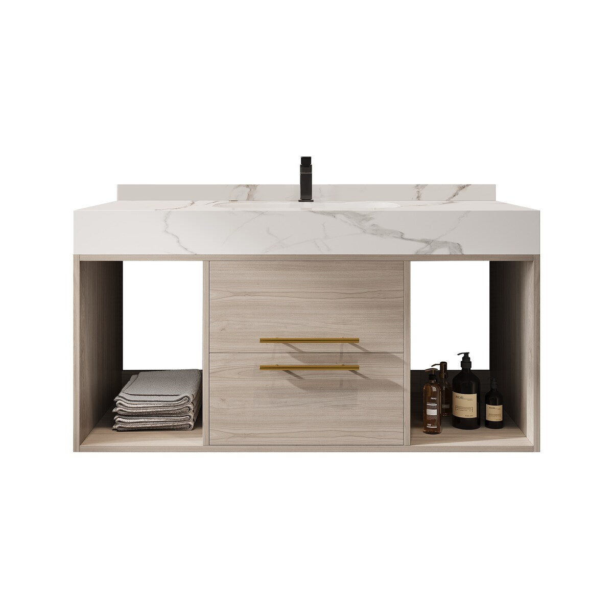Meuble-lavabo flottant de 39,4 po avec lavabo en céramique, meuble-lavabo suspendu au mur, 2 tiroirs à fermeture douce et plateau en ardoise blanche - 39'4 x 18'9