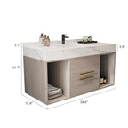 Meuble-lavabo flottant de 39,4 po avec lavabo en céramique, meuble-lavabo suspendu au mur, 2 tiroirs à fermeture douce et plateau en ardoise blanche - 39'4 x 18'9