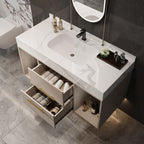 Meuble-lavabo flottant de 39,4 po avec lavabo en céramique, meuble-lavabo suspendu au mur, 2 tiroirs à fermeture douce et plateau en ardoise blanche - 39'4 x 18'9